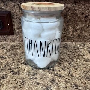 Rae Dunn Thankful Glass Jar with Wooden Lid - Black and White